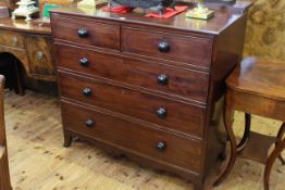 Victorian mahogany chest of two short above three long drawers on splayed legs,