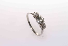 Platinum and three-stone diamond ring,