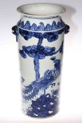 Oriental blue and white stick stand with bird and floral decoration