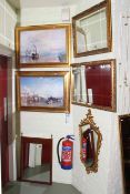 Pair gilt framed coloured prints and five various wall mirrors (7)