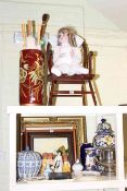 Dolls chair and doll, stick stand and sticks, modern prints,