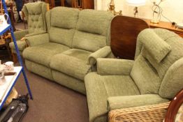 Green upholstered three piece cottage lounge suite