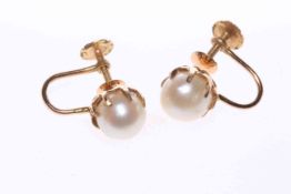 Pair of 18 carat gold and cultured pearl earrings