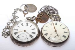 Two silver key-wind pocket watches,