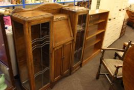 Oak bureau centre cabinet and teak glazed bookcase