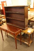 Two side tables and three height mahogany open bookcase