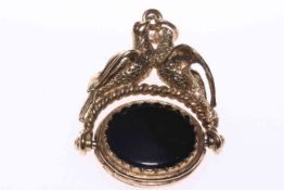 9 carat gold and tigers eye fob mounted with doves