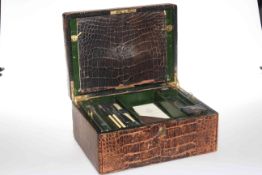 Late 19th Century leather travelling writing case, fitted with Bramah lock,