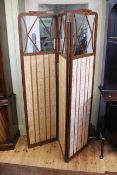 Edwardian inlaid mahogany three-panel screen