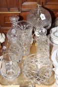 Seven pieces of crystal glassware including table lamp, decanters, ice buckets,