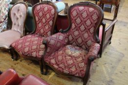 Pair of Victorian mahogany and upholstered parlour chairs, circa 1870,