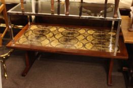 Rosewood and tiger eye tile coffee table and chrome glass top coffee table