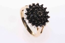 9 carat gold and black diamond cluster ring,