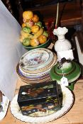 Decorative plates, Belleek vase, jewellery box,