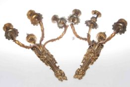 Pair of gilt metal three branch candle wall sconces