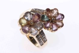 9 carat gold and amethyst flowerhead ring,