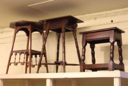 Jointed oak stool and two Edwardian mahogany occasional tables