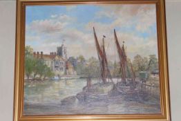 Andrew Kennedy, Maidstone on the River Medway, signed lower left, oil on canvas, framed, 50.