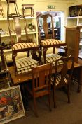 Oak refectory table, four Queen Anne style mahogany chairs,