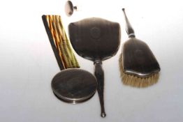 Silver brush and mirror, silver mounted comb,