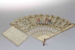 Victorian ivory stick fan and carved card case (2)