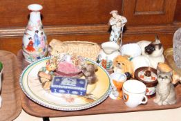 Tray lot with Royal Doulton and Poole plates, animal figures, Cantonese vase,