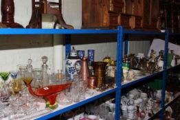 Large collection of glass, metalware, tea and coffee ware, silver spill vase, ornaments,