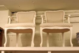 Pair of cream finish upholstered bedroom armchairs