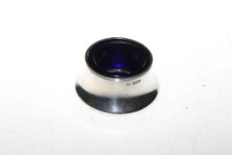 Silver open salt with blue glass liner