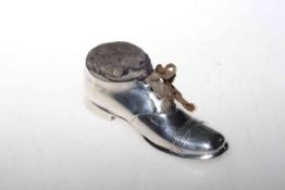 Edwardian silver gentleman's shoe pin cushion,