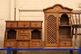 Two stained pine kitchen wall cabinets