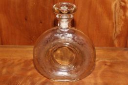 Engraved glass moon form decanter, 27.