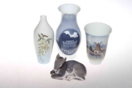 Three Copenhagen vases and a Copenhagen deer (4)