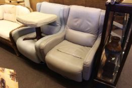 Two leather Barker & Stonehouse swivel easy chairs and stool