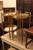 Pair of gilt finished mirrored tray topped side tables each with mirrored undershelf