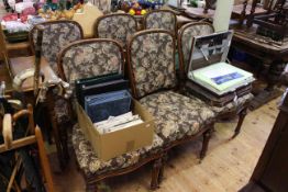 Set of six Victorian oak and upholstered dining chairs,