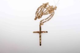 9 carat gold cross and chain, 16.5 grams; and a 9 carat gold band, 5.