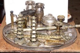 Brass blow lamp and syringe, EP tray, vases and box, other brassware,