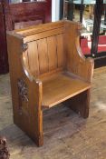 Small Victorian oak pew, with tracery carved ends, 67.