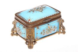 Victorian gilt metal casket with 'jewels' on turquoise panels, 10.