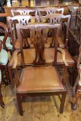 Set of five Chippendale style dining chairs,