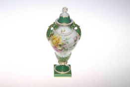 Royal Worcester vase and cover, painted with roses, signed chair,