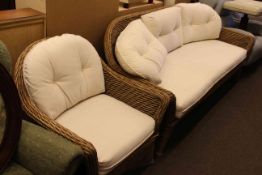 Two piece wicker conservatory suite with cream upholstery