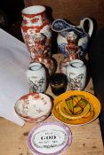 Chinoiserie vases, blue and white jug, Sunderland plaque and Poole dishes,