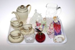 Tray lot with five Royal Doulton figures, Rosenthal coffee set,