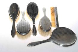 Silver dressing table brushes, comb and mirror,