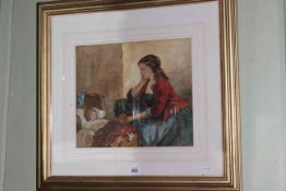 English School, Maternal Love, signed with initials, watercolour,