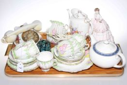 Royal Standard tea set with cottage flowers, Old Country Roses telephone, Royal Worcester figure,