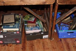 Two boxes of books and box of picture frames