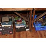 Two boxes of books and box of picture frames